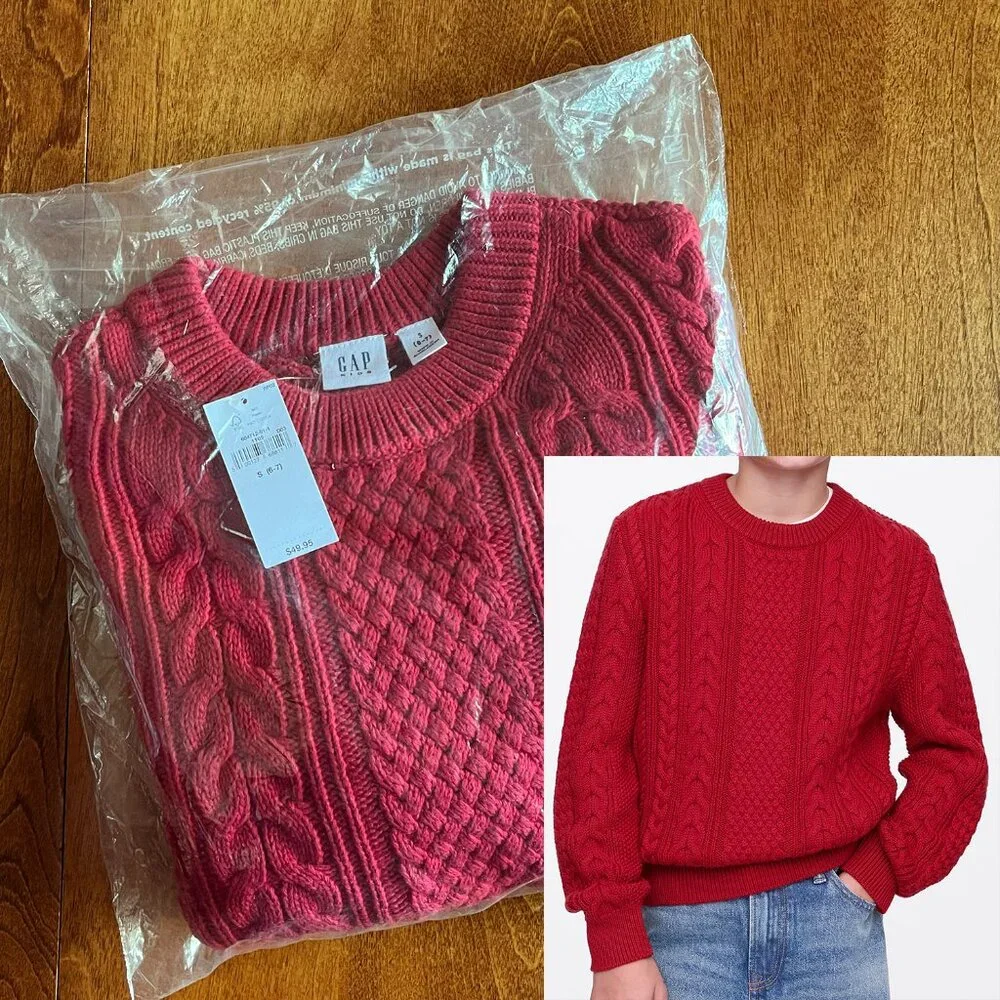 Gap red cable-knit sweater S 6-7 NWT